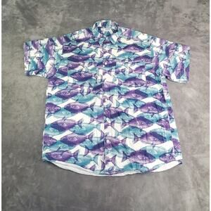 Vintage Guess Size L Hawaiian Button Up Shirt Camp Made In USA Cotton Summer C26